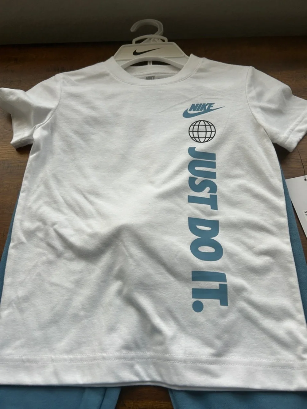 Nike White & Dusty Blue "Just Do It." Tee and Joggers Set - Picture 3 of 3